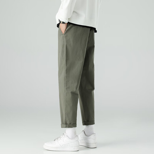 
Dingfengbaoluo casual pants straight nine-point trousers spring and summer trendy brand loose solid color men's pants 9904 gray-green 3XL