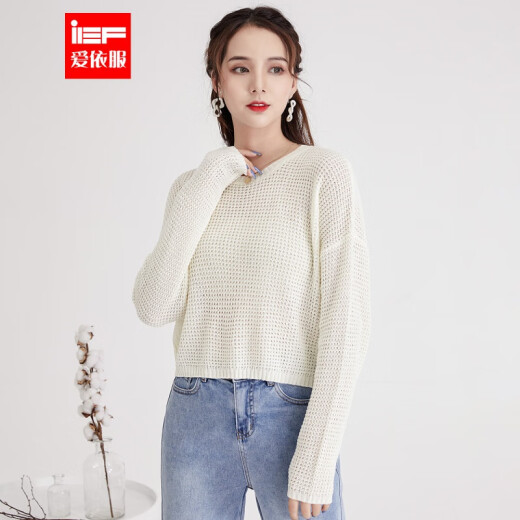 IEF/Aiyifu Sweater Women's 2021 Spring and Autumn New Thin Style Versatile Lazy Style Simple Temperament Round Neck Blouse 1806J-A1131-Apricot One Size