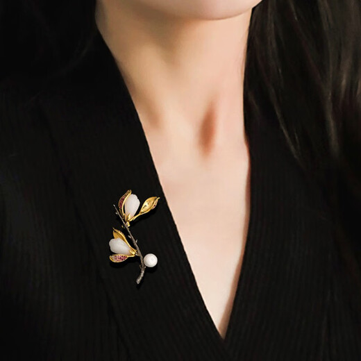 Marco Bizzarri birthday gift, jade flower brooch, high-end female exquisite luxury corsage pin, elegant ladies corsage suit accessories, Chinese Valentine's Day gift for girlfriend, birthday gift for wife