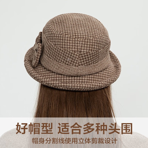 SOMUBAY中老年人妈妈帽子女士秋冬气质毛呢盆帽加厚保暖防寒老太太渔夫帽 酒红