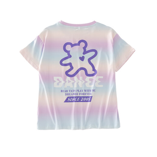优优1点（Yoyo one）儿童短袖t恤夏季2024新款冰丝夏装女童宽松速干上衣T大童女孩 9852渐变1429牛仔短裤【套装】 170cm