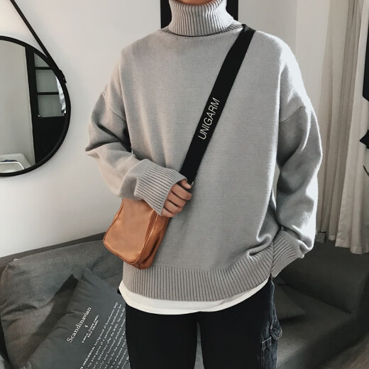 Xuanshan Wang Turtleneck Sweater Men's Jacket 2020 Autumn and Winter New Warm Loose Knitwear Pullover Jacket Men's Ins Personalized Lapel Trend Korean Solid Color Top Men Gray S (Recommended to wear around 45Jin [Jin equals 0.5kg] ~ 50Jin [Jin equals 0.5kg])