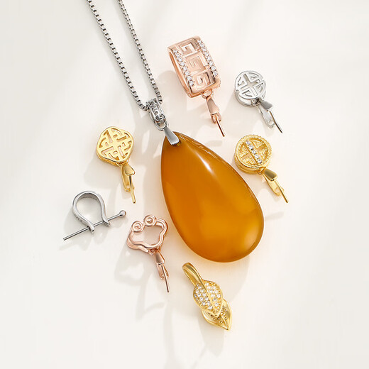 BOMP old Phoenix gold store model s925 pendant buckle buckle DIY accessories 18kI gold jade clip buckle Buddha buckle flat KTJ1410 gold color