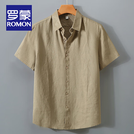 Romon Light Luxury Pure Linen Camisa de manga corta de manga corta Summer delgada Lino transpirable Lapa de hombres suelto de algodón de algodón de algodón a media manga
