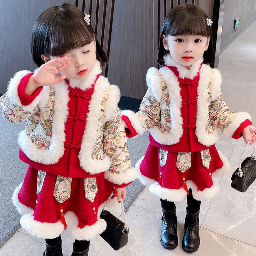 Mickey Superman Children's Clothes Girls Suit Winter Clothes Thickened Children's Suit New Year's Eve Clothes Baby Girl Western Style Jacket Skirt Two-piece Set Fluid Red 110 Size Recommended Height 95-105cm
