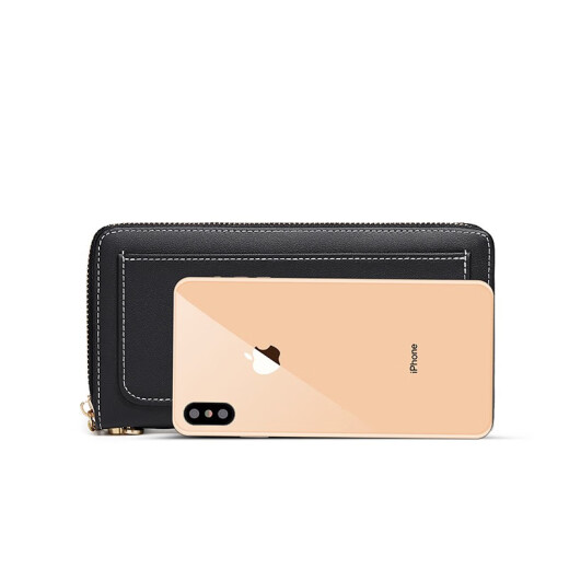 Cnoles Wallet Women's Long Fashion Clutch Simple Versatile Hand-Wrapped Wallet Casual Multifunctional Coin Card Holder K176A Black