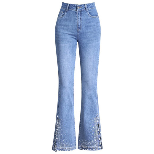 
Light luxury nine-point slightly flared jeans for women 2025 new high-waisted slim small side slit slit bell-bottom pants for women blue 6621 spring and summer thin 2XL /30 125-135Jin [Jin equals 0.5 kg]