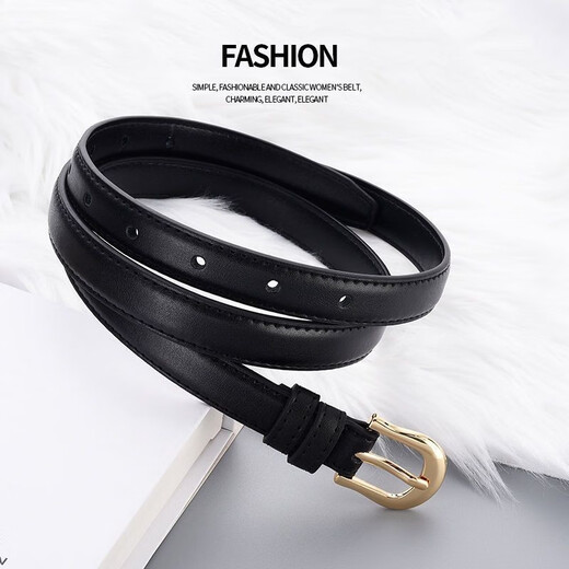 All small slim belt for women retro Hong Kong style pin buckle belt for women ins style jeans belt for military training students without hole punching black 105*1.8cm
