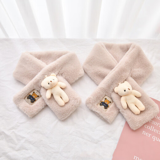 Somubay Child Invierno Invierno Lindo Cartoon Bear Buff de peluche Hermoso regalo de bufanda de cruz espesada cálida para novia WJ-1049 Beige [Póngase en contacto con el servicio al cliente para la caja de regalo] Modelo para adultos 12x82cm85g