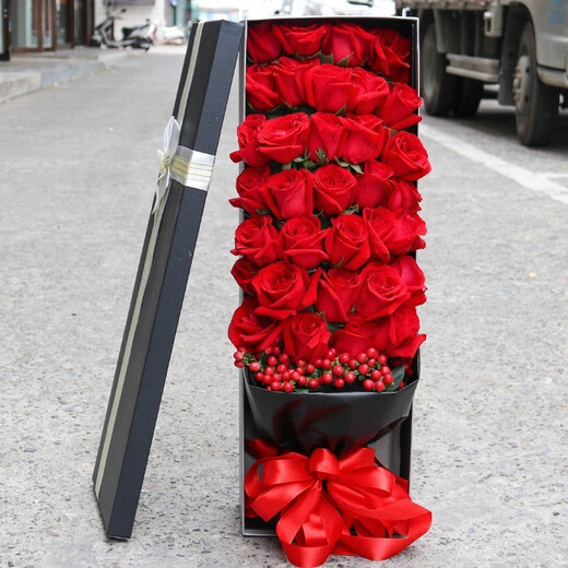 Laiji Flower Express Rose Gift Box Bouquet Confession Gift for Girlfriend Birthday Gift Nationwide Delivery 33 Red Rose Gift Box Acacia