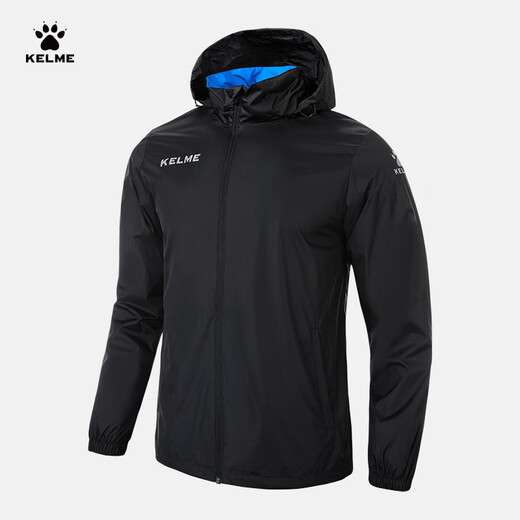 KELME/卡尔美运动风雨衣男女情侣防风衣防雨连帽足球训练外套 黑色 L 175