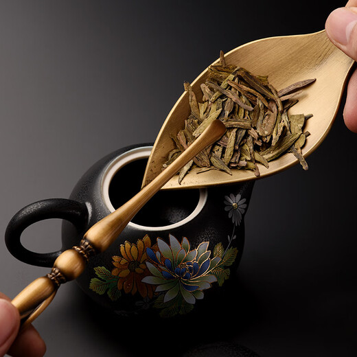 Simple copper tea set handmade teaspoon tea pick three-piece set creative kung fu tea set tea ceremony accessories tea art tea spoon copper lotus tea pick