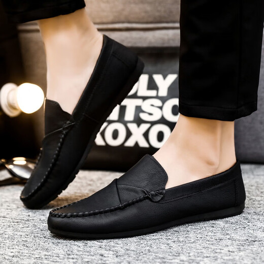 Mac Jabags men's shoes spring new beanie shoes men's soft leather soft sole casual leather shoes Korean style trendy lazy shoes D826 black 39