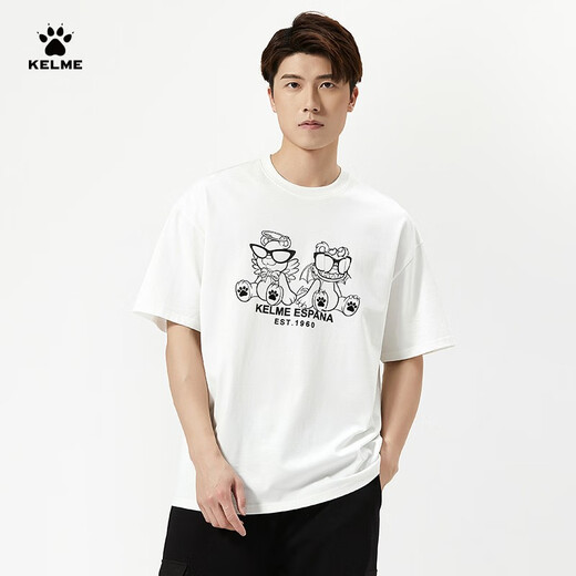 KELME short-sleeved T-shirt men's summer new pure cotton loose casual short t football trendy cultural shirt 9224TX1057 white XL