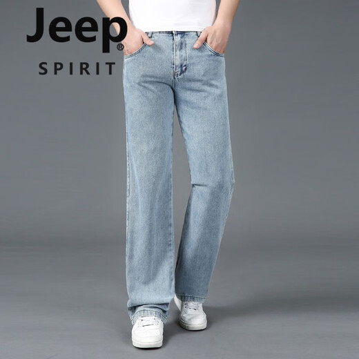 JEEP SPIRIT春秋大码宽裤脚口男士直筒牛仔裤阔腿裤大脚粗腿潮流春季新款男裤 688浅色 35 腰围2尺8