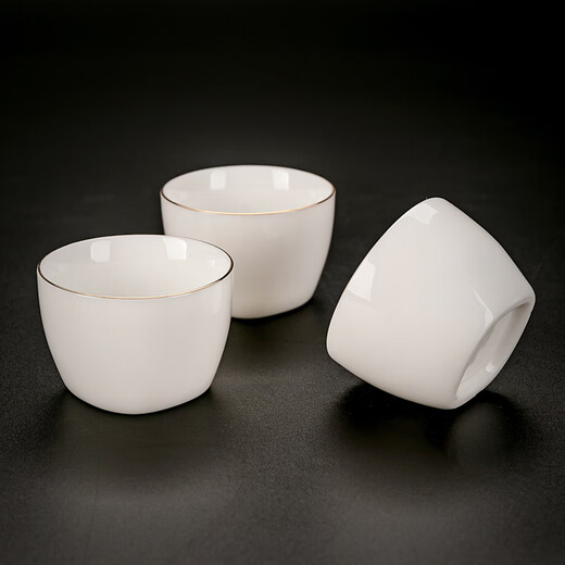 Yuantao kiln gold mutton fat jade kung fu tea set high-end Dehua white porcelain household complete set teapot covered bowl tea cup covered bowl big belly cup painted gold/safety packaging 12 pieces