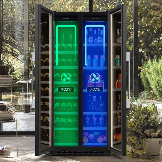 BAIKAILUN double-door thermostatic wine cabinet with double-door door ultra-thin and can be embedded in air-cooled frost-free thermostatic wine cabinet office household tea beverage liquor wine fruit preservation refrigerated display cabinet 1.78 meters dual temperature red wine ice bar 49 bottles thin section
