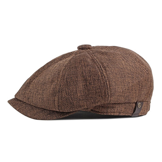 Select letter Octagonal hat men's spring and summer thin linen breathable beret men's and women's retro casual painter's hat linen material - brown one size elastic band suitable for 56-59cm head circumference