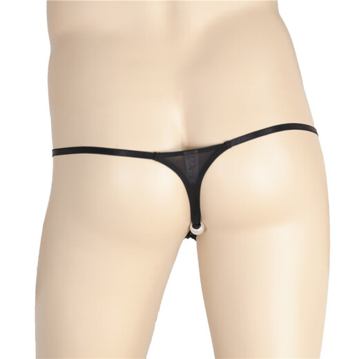 Couple ice silk thong men's one-line transparent hairy women's back yard stimulation low-waist sexy tight revealing interest black M