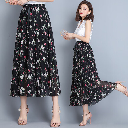 Oasimai chiffon skirt summer mid-length women's high-waist floral a-line skirt fashionable and versatile M-517-50 pattern 5 one size fits all