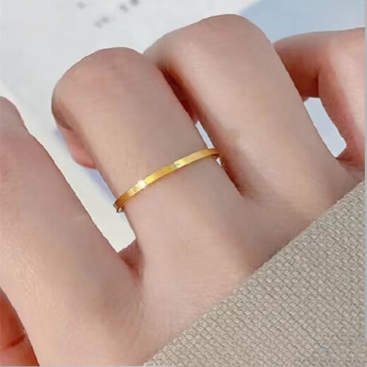 Gu Hao Pure Gold 999 Xiaoxin New Ring Gold Solid Ring Women's Ring Strip Ring Couple Ring Ring No. 10 2.2-2.3g Thin Card Solid Narrow Face