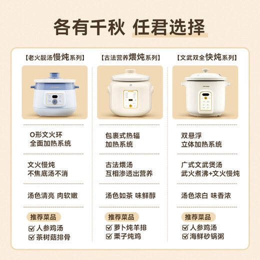 Tianji (TONZE) Electric Stew Pot, Soup Pot, Household Ceramic Fully Automatic Stew Pot, Porridge Cooking Artifact, Healthy Multifunctional Stew Pot, Blue 2-liter Electric Stew Pot DGDD23A20BMBW