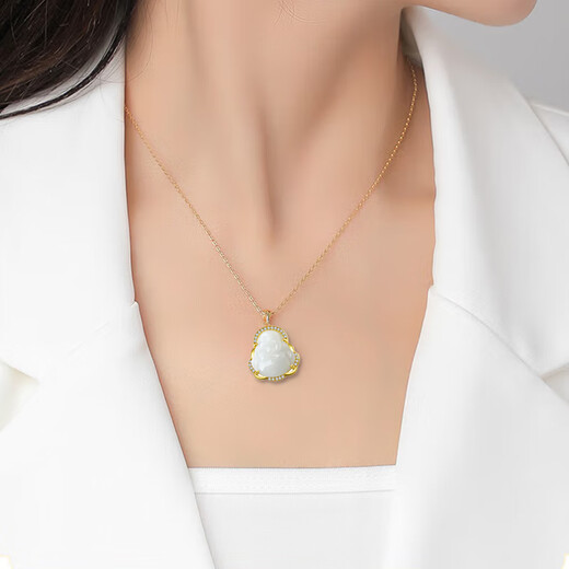 Su Shiliu Maitreya Buddha Hotan Jade 925 Silver Necklace Women's Pendant Clavicle Chain Birthday Gift for Mom and Wife High-end and Practical Hotan Jade-Maitreya Buddha Necklace