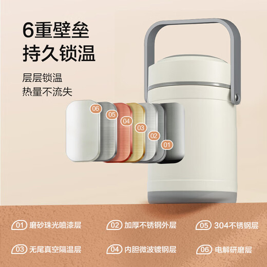 Made in Jingdong, insulation lunch box, insulation barrel, office worker, 304 stainless steel primary school student, three-layer 2L, with insulation bag
