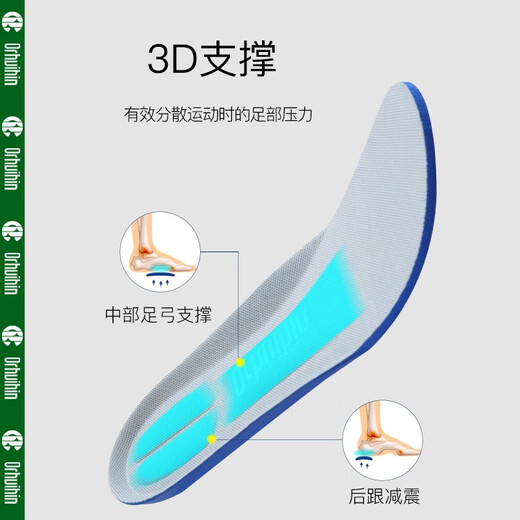ORHUIHIN大码鞋垫男47码加厚48码加大49码军训减震防臭吸汗透气大脚专用 黑色2双装 47码
