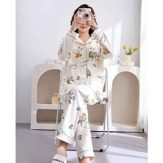 爱茵慕西月子服春秋季纯棉孕妇睡衣秋天产妇产后哺乳睡衣喂奶套装家居服 ASF6636#杏色 XL码 (推荐体重120-140斤左右)