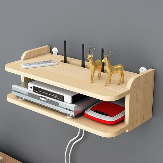 Youyun shelf solid wood punch-free router wireless wifi living room TV set-top box wall-mounted (pure solid wood) double-layer large 80 cm with accessories