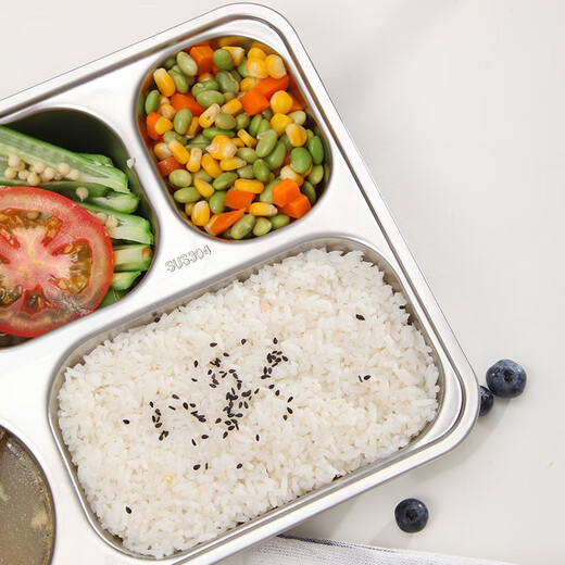Meichu (MaxCook) 304 Caja de almuerzo de comida de acero inoxidable dividida en la rejilla Placa de comida rápida Lunch Box Lunch Box engrosado y profundizado 5 Grid Lunch Box + Tapa (MCFT724)