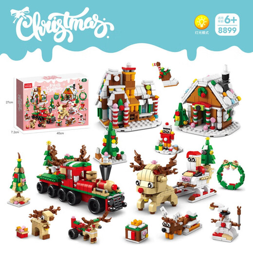 Lele Brothers Bausteine ​​versammelten Santa Claus Rentier Baumzug Puzzle Model Junge Mädchen Kinder Spielzeug Sechs-in-ein-Weihnachtszug 270 Partikel