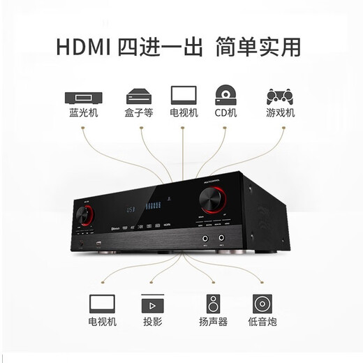 Sieben Sound Home Cinema High Power 5.1 Verstärker DTS Feedback HiFi-Stromverstärker HDMI Home Bluetooth Panoramic Professional Amplifier AV-1805 Dual Decodes 4K True 5.1 Verstärker können angeschlossen werden, passive Pistole, passive Waffe