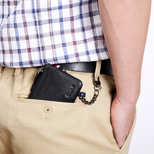 
GOLF key bag fashionable mini cowhide men's waist-hung car key bag multi-function key case black crocodile pattern