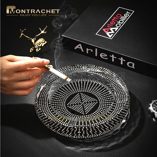 Montrachet diamond-encrusted crystal glass ashtray creative personality trend fashion home living room office European large 18 cm starry ashtray