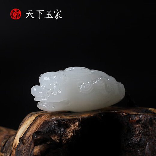 Tianxia Yujia natural jade Pixiu handle pendant handmade jade carving creative jewelry portable gift gift box LP1405 white jade
