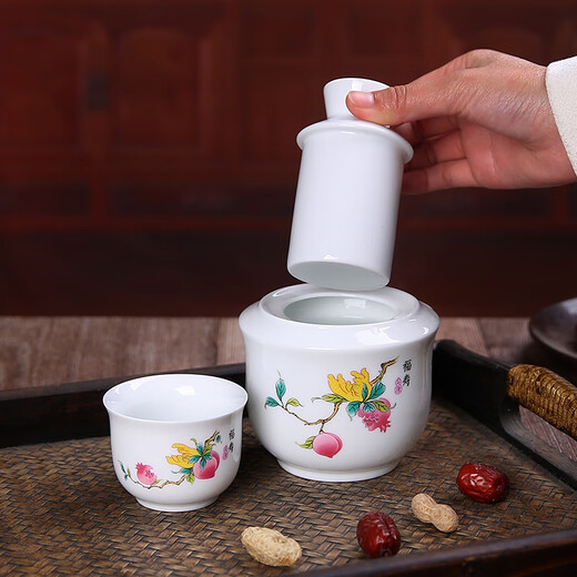 Enshousu wine set set hot wine jug household wine divider ceramic wine warmer Chinese spirits yellow wine white wine cup hot wine jug Fulu Shuangquan two liang