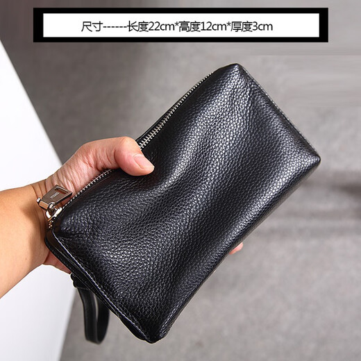 洛斯伯里（Roserooen）奢侈名品手包男 商务手拿包 男士真皮手抓包头层牛皮手机包小钱包 黑色 22*12*3CM