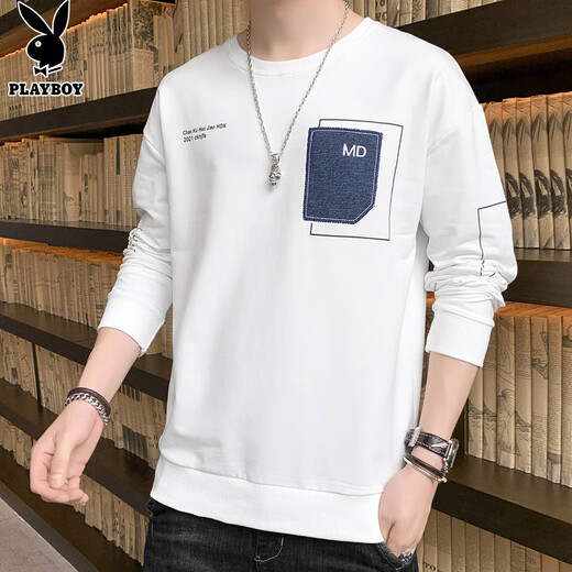 Playboy (Playboy) Logo Sweat-shirt masculin 2023 automne nouveau rond cou top t-shirt lâche à manches longues pour hommes C-3526HH1105 Gray XL