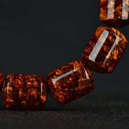 歌盼 海南孤品老料黄花梨手串 炫影炫纹大规格桶珠手链 送礼男女士款佛珠 桶珠留疤18mm 18mm