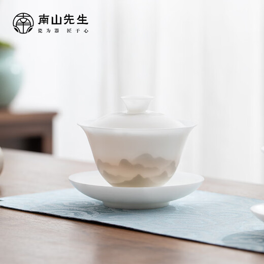 Mr. Nanshan Kung Fu Tea Set Household White Porcelain Sancai Covered Bowl Tea Ceremony Accessories Wuzheng Bingzhong Covered Bowl Bingzhong Jade Porcelain Covered Bowl_Yuanrong Style