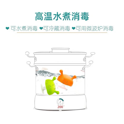 Mombella mombella mombella small mushroom teether soothing teether silicone safety baby molar teether bite blue peach + anti-chain + storage box