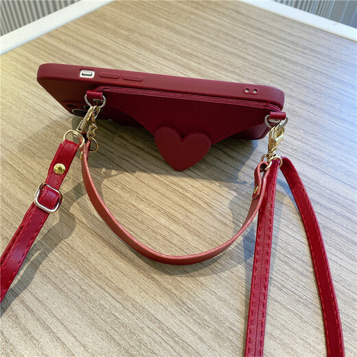 
Burgundy love coin wallet suitable for Huawei mate40pro mobile phone case p50 crossbody p40 strap mate30 Burgundy love coin wallet + leather crossbody Huawei P50Pro