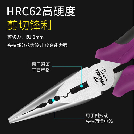 TOPFORZA vise with teeth tip nose pliers oblique nose pliers oblique mouth pliers wire pliers two-color handle electrician pliers clamping winding wire cutters 6-inch EC-9215 Japanese pointed pliers