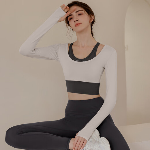 Kong Yu Yoga Wear Women's Suit Pilates Training Wear Top with Breast Pad Spring and Summer New Sports Fitness Wear Long Sleeve Green Top + Green Pants L