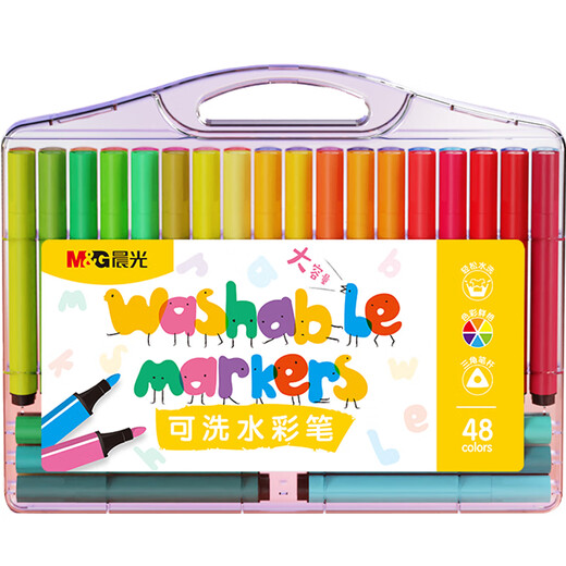 晨光(M&G)文具48色粗三角杆水彩笔 可水洗 大容量填色涂鸦 幼儿园儿童彩绘画涂鸦画笔R2生日礼物