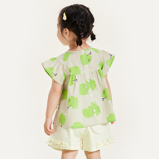 Mini Bala girls short-sleeved shirt summer baby skin-friendly soft cotton sweet children's shirt green tone 00344 90