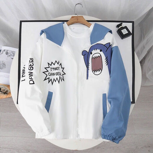 Commandant d'ours Hong Kong Veste de requin de style décontracté INS HOODED MEN'S CAT SPLICING COUPLE TOP Youth Youth Trendy Étudiant Men 7027-M13 Veste verte grise Double couche One Taille M recommandée 80-100jin [Jin est égal à 0,5 kg]