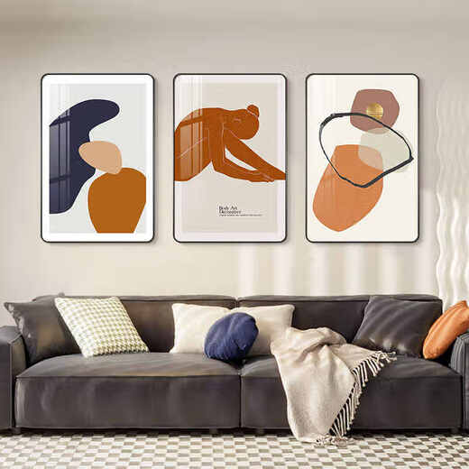 槐序现代简约客厅装饰画北欧抽象沙发背景墙挂画高级感人物三联画壁画 JD13548 60*80/60*80/60*80 水晶画面pvc黑边